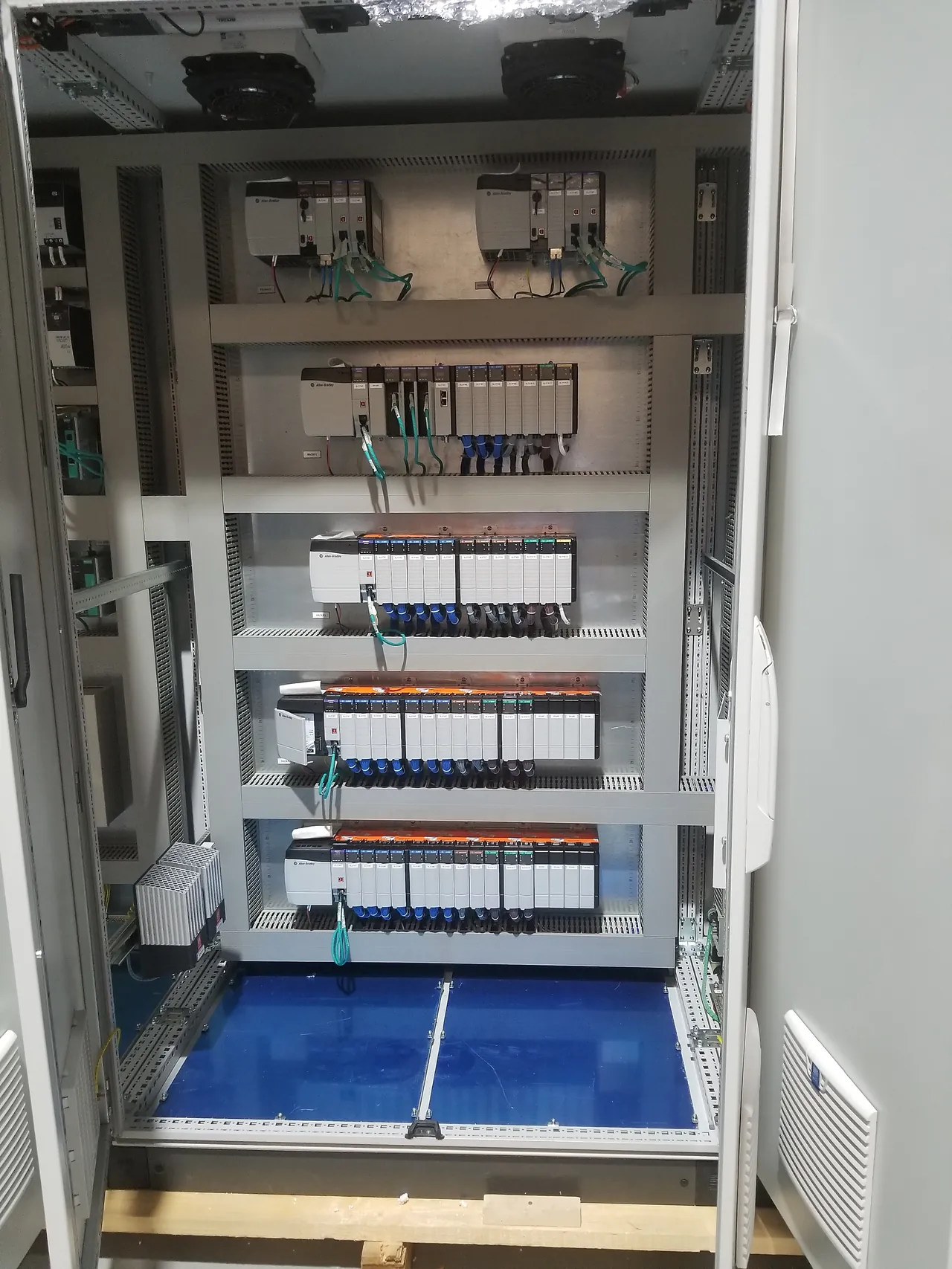 Allen-Bradley ControlLogix racks in a PLC cabinet